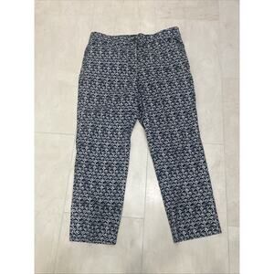 Talbots Pants Sz 10 Perfect Crop Blue Geometric Print Cotton EUC